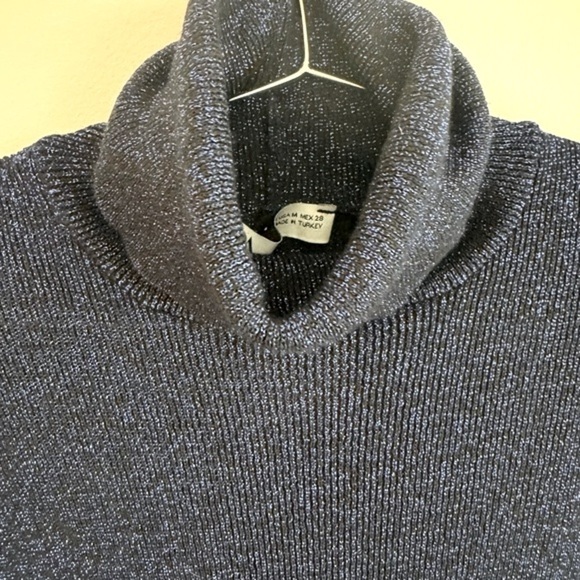 Zara High Neck Blue Metallic Knit Midi Dress - Picture 7 of 9